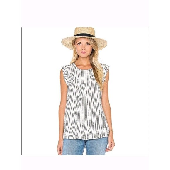 Michael Stars Womens Med Top Blue White Stripe Sleeveless Side Slits - Picture 2 of 5